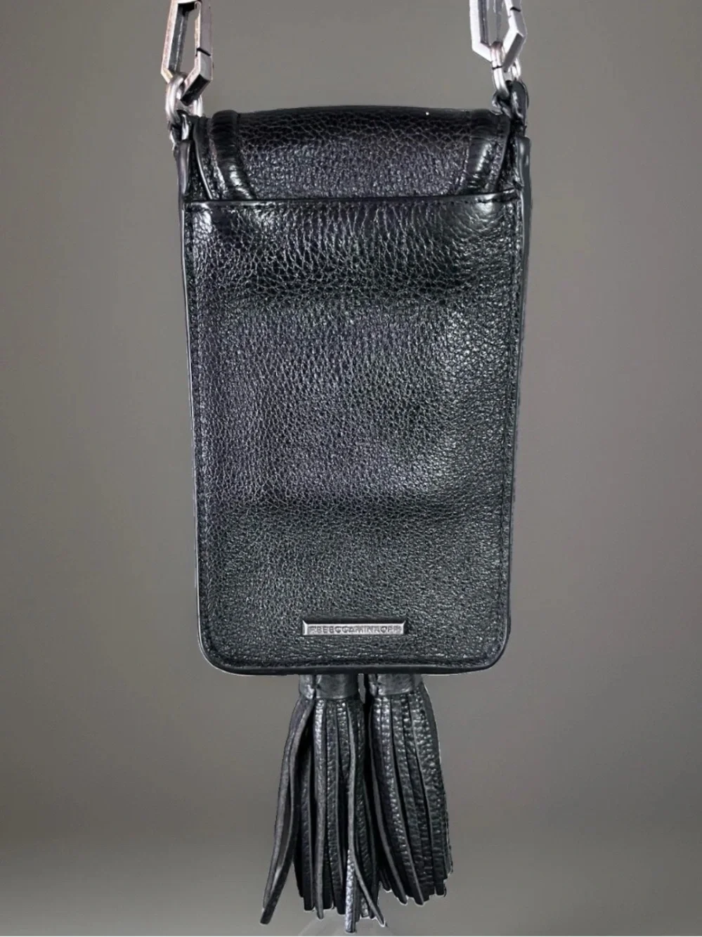 Rebecca Minkoff Isobel Pebbled Leather Phone Cross-Body Guitar Chain Strap w/Fur